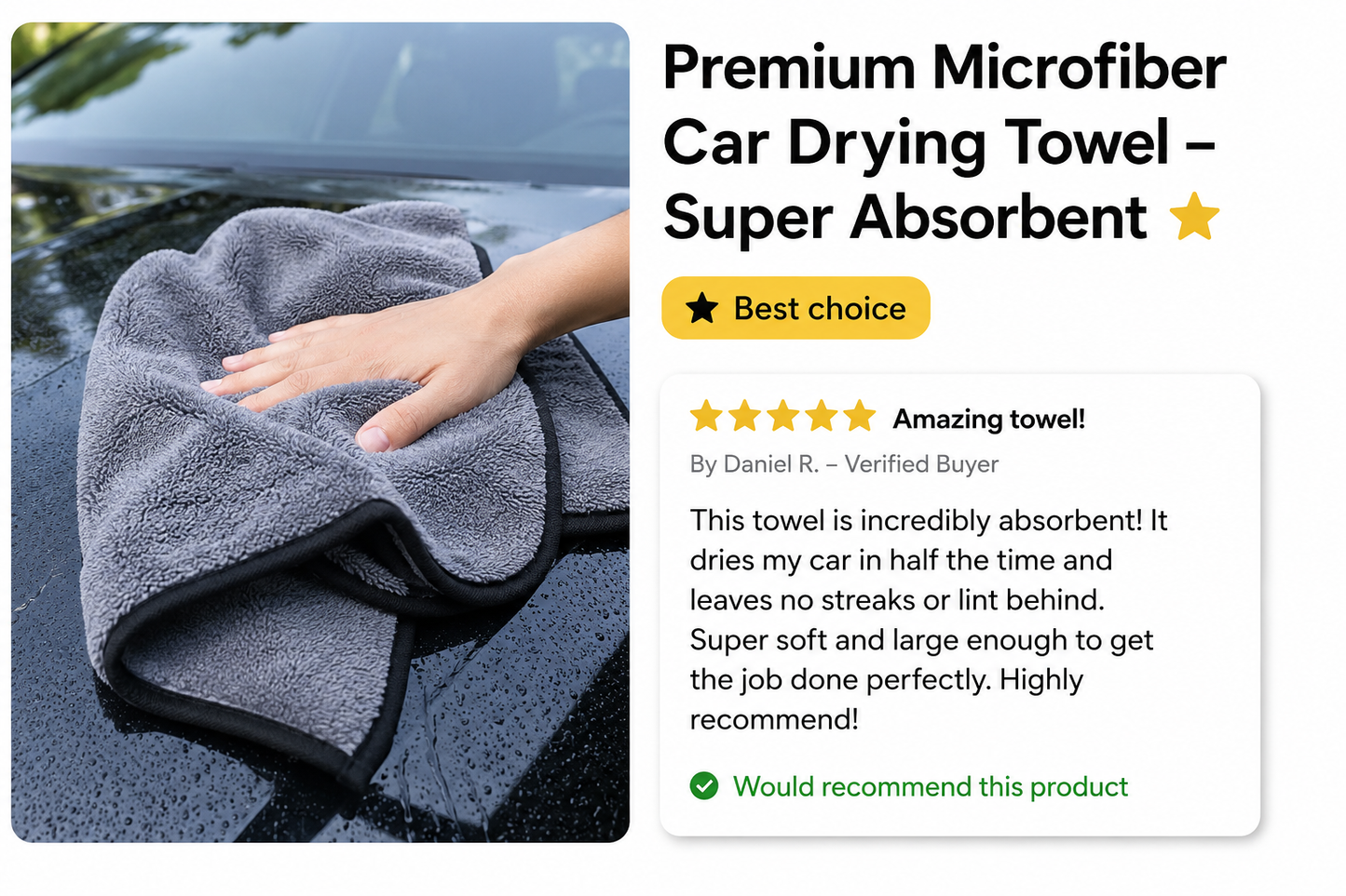 Premium Microfiber Car Drying Towel – Super Absorbent ⭐ (Best choice)
