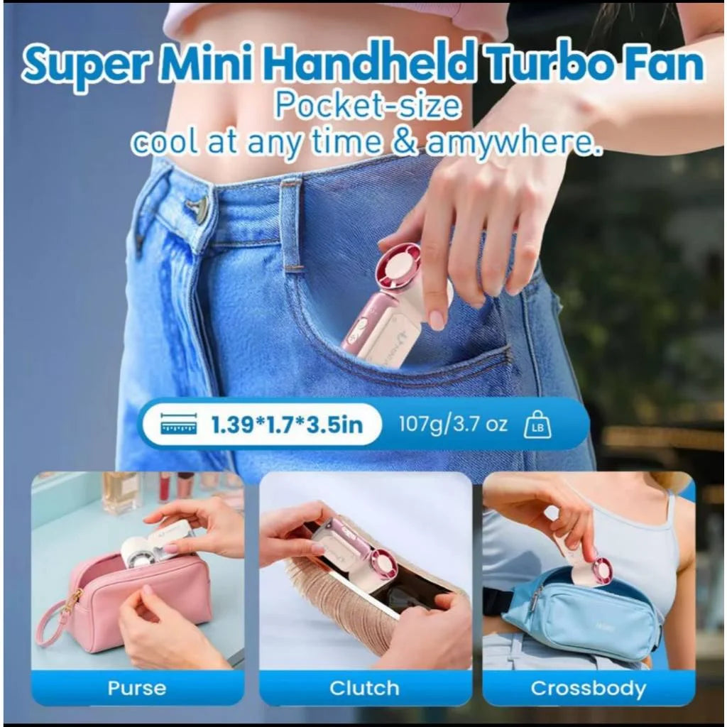 Portable Mini Handheld Turbo Fan 3600Mah LED Display Mini High Speed Handheld Fan, Outdoor Cooling,Desk Fan, Rechargeable Fan