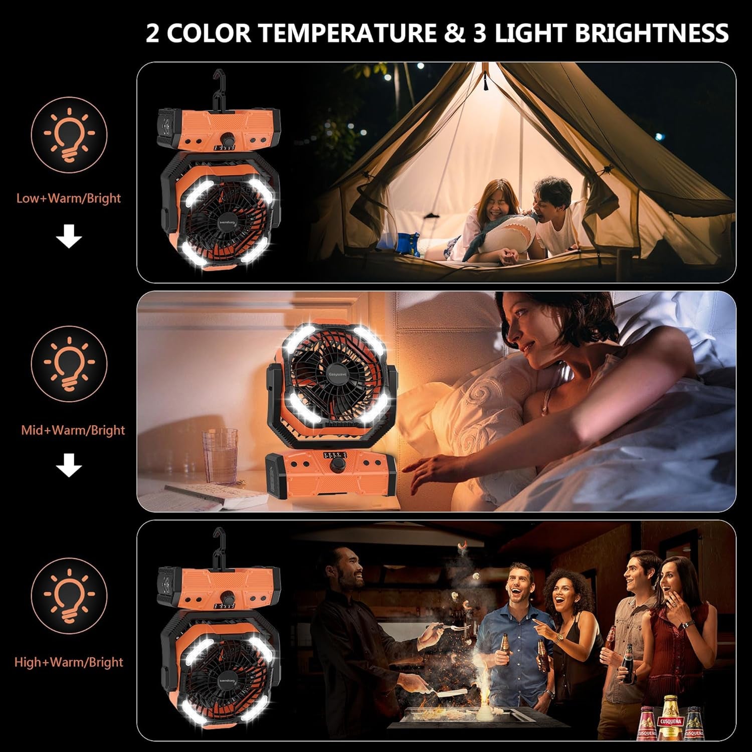 Camping Fan with LED Lantern: 30000Mah Rechargeable Battery Powered Outdoor Tent, Oscillating Fan with 360° Hanging Hook, Personal USB Desk Fan for Camping, Power Outage, Hurricane, Jobsite