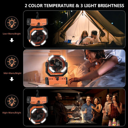 Camping Fan with LED Lantern: 30000Mah Rechargeable Battery Powered Outdoor Tent, Oscillating Fan with 360° Hanging Hook, Personal USB Desk Fan for Camping, Power Outage, Hurricane, Jobsite