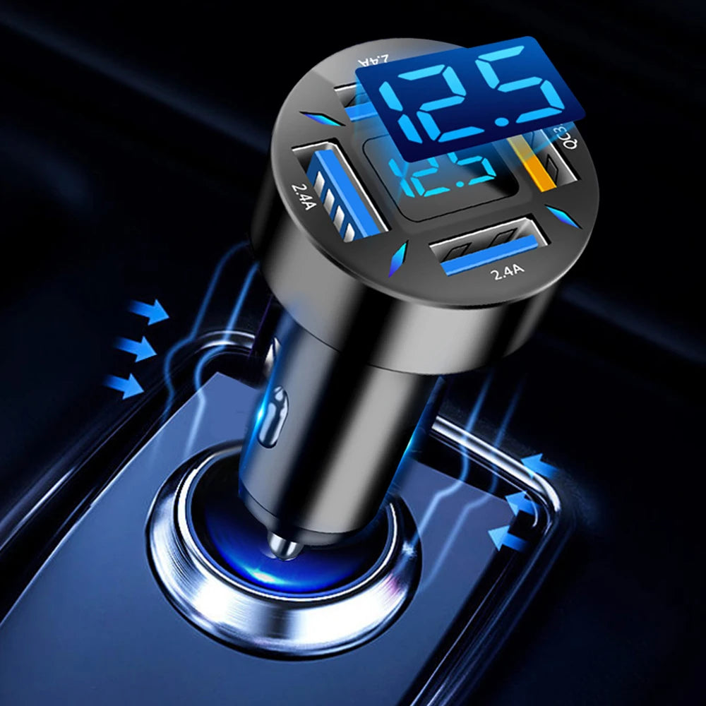 66W 4 in 1 Car Charger Fast Charge PD QC3.0 with Voltmeter Cigarette Lighter Socket Power Adapter for Iphone11 12 Samsung Xiaomi