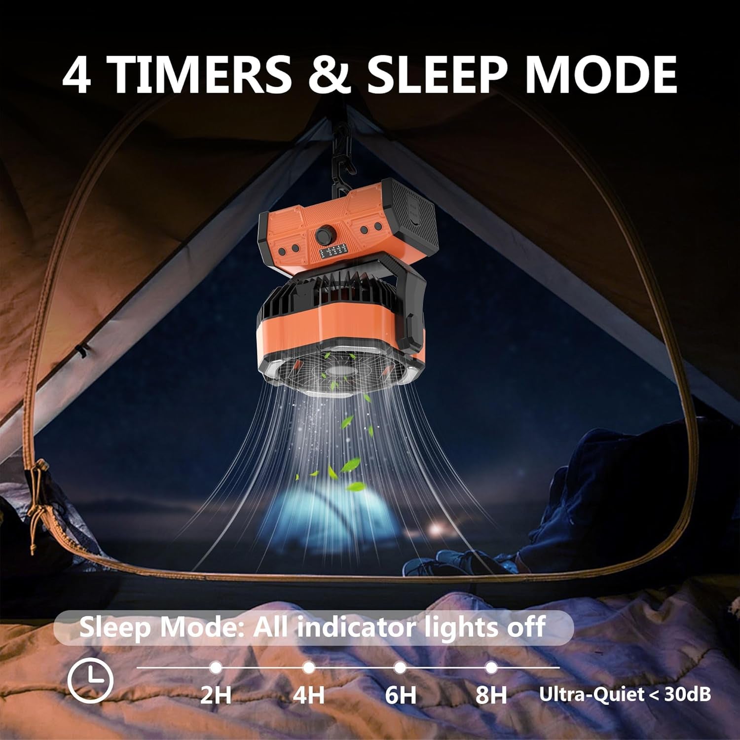Camping Fan with LED Lantern: 30000Mah Rechargeable Battery Powered Outdoor Tent, Oscillating Fan with 360° Hanging Hook, Personal USB Desk Fan for Camping, Power Outage, Hurricane, Jobsite