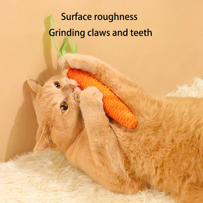 Adorable Carrot Shaped Chew Resistant Cat Toy with Bell Durable Teething Claw Grinding Chew Toy for Kittens and Cats