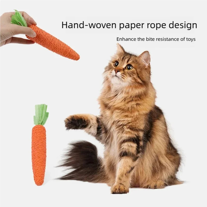Adorable Carrot Shaped Chew Resistant Cat Toy with Bell Durable Teething Claw Grinding Chew Toy for Kittens and Cats