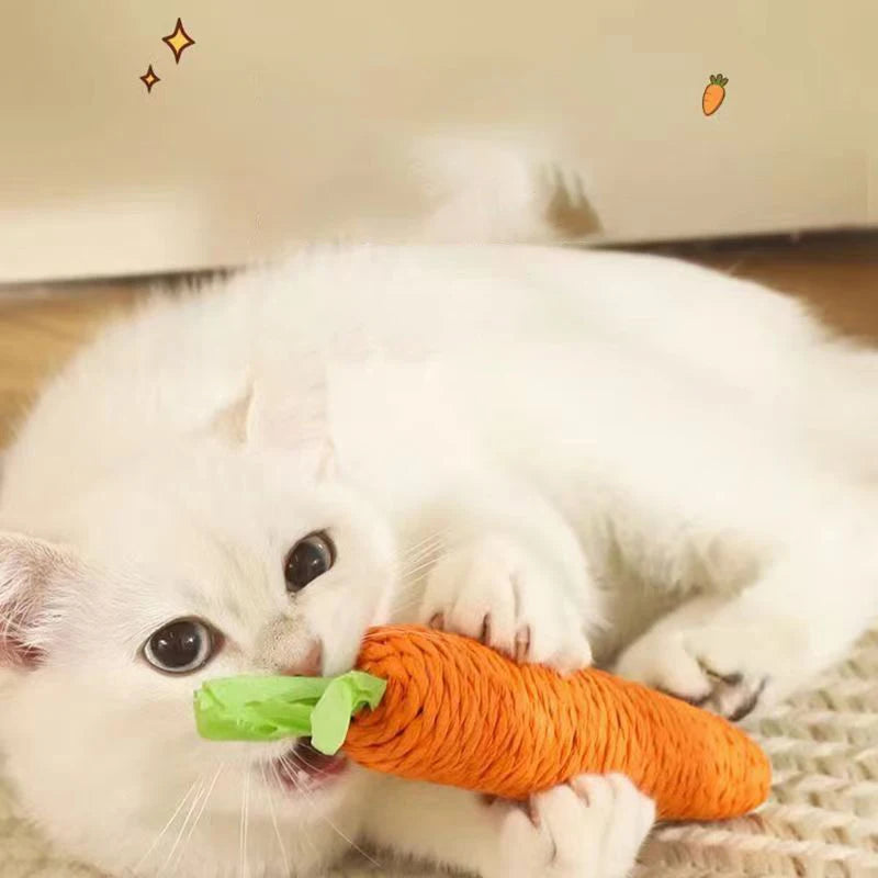 Adorable Carrot Shaped Chew Resistant Cat Toy with Bell Durable Teething Claw Grinding Chew Toy for Kittens and Cats