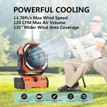 Camping Fan with LED Lantern: 30000Mah Rechargeable Battery Powered Outdoor Tent, Oscillating Fan with 360° Hanging Hook, Personal USB Desk Fan for Camping, Power Outage, Hurricane, Jobsite