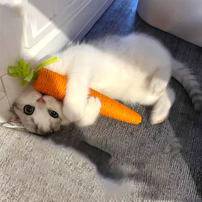 Adorable Carrot Shaped Chew Resistant Cat Toy with Bell Durable Teething Claw Grinding Chew Toy for Kittens and Cats