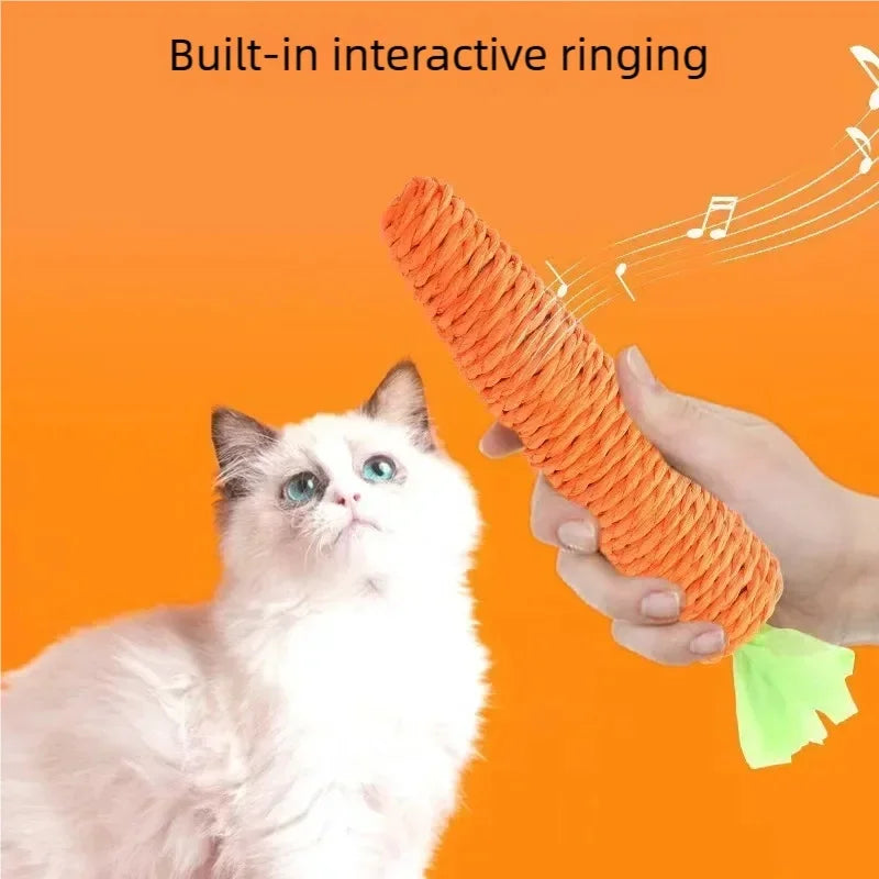 Adorable Carrot Shaped Chew Resistant Cat Toy with Bell Durable Teething Claw Grinding Chew Toy for Kittens and Cats