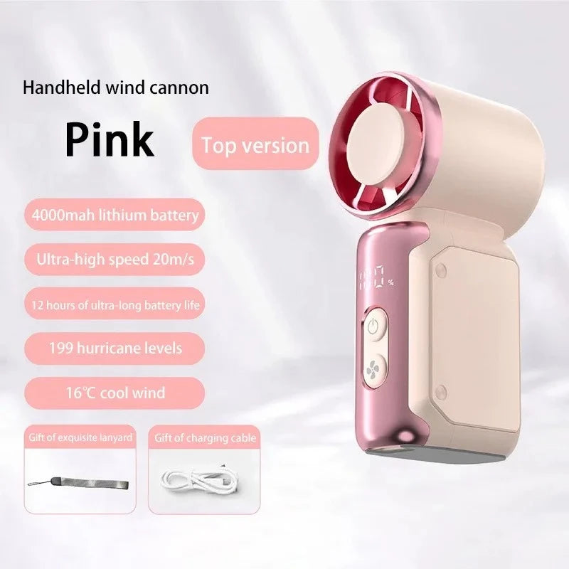 Portable Mini Handheld Turbo Fan 3600Mah LED Display Mini High Speed Handheld Fan, Outdoor Cooling,Desk Fan, Rechargeable Fan