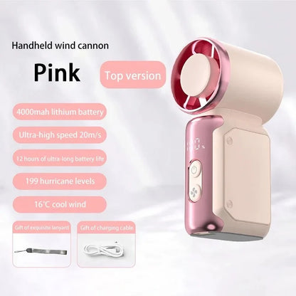 Portable Mini Handheld Turbo Fan 3600Mah LED Display Mini High Speed Handheld Fan, Outdoor Cooling,Desk Fan, Rechargeable Fan